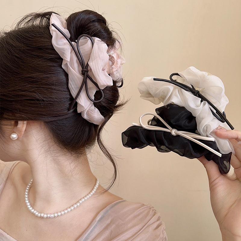 Pleated Bow Hair Claw Clips For Women Girls Sweet Large Hair Decorate Headband French Party Shark Clip Hair Accessories