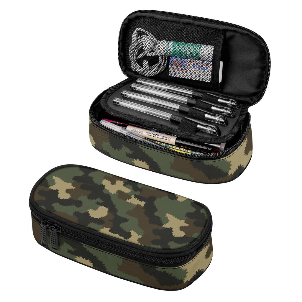 Pencil Bag High Capacity Wear Resistant Polyester Easy Open Zipper with Mesh Pocket Removable Divider and Pen Slots for Students