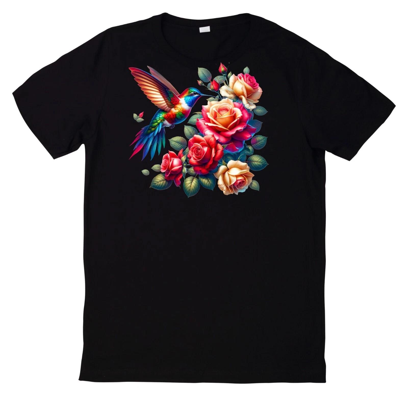 T-Shirt Buntes Kolibri mit Blumen Motiv S