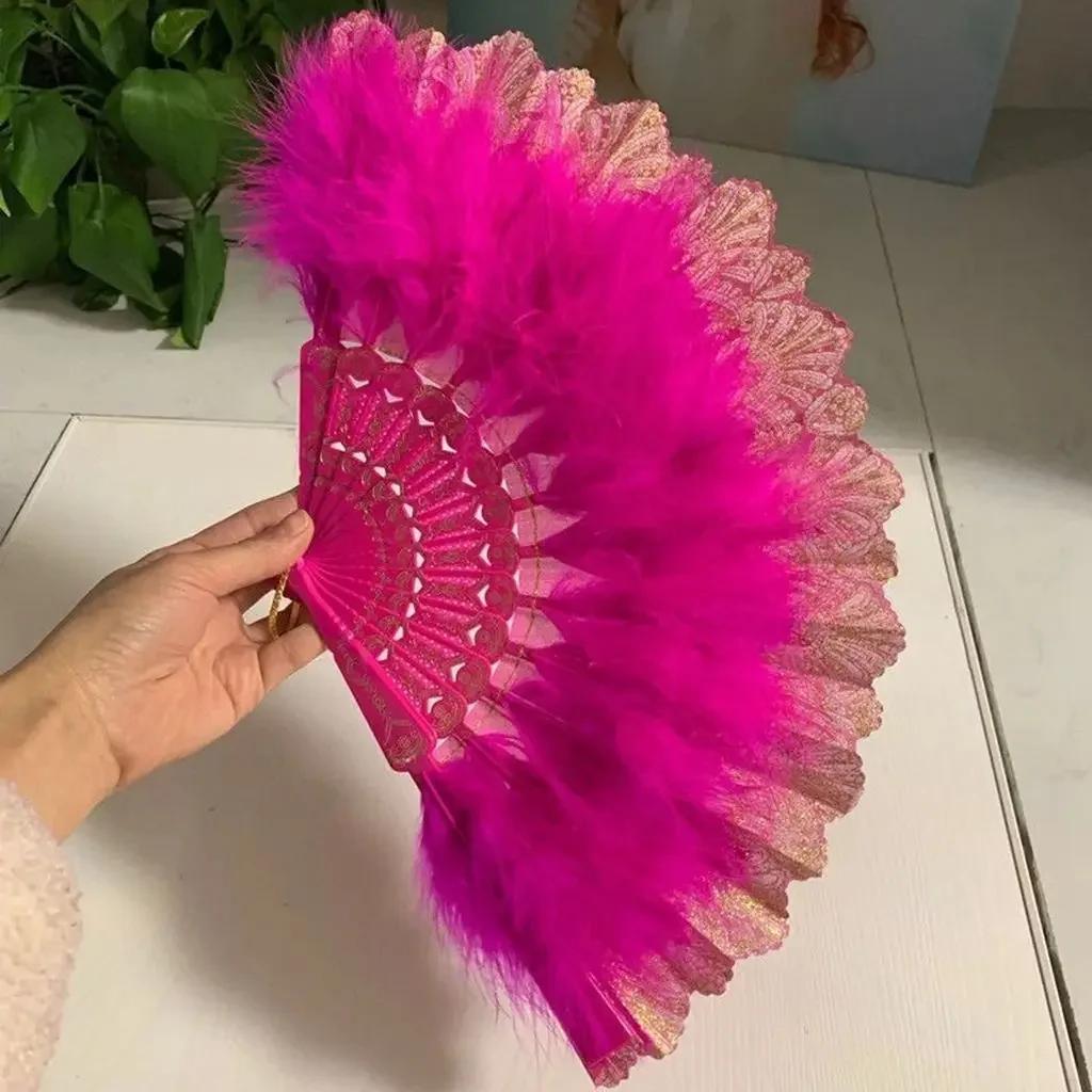 Lolita Feather Folding Fan Japanese Girl Gothic Court Dance Hand Fan with Pendant Gift Wedding Party Decoration