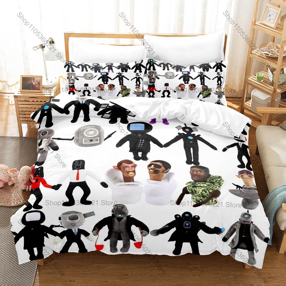 Juego de Ropa de Cama Estampado de Skibidi Toilet, Funda Nórdica más 2 Fundas de Almohada, Estilo de Tendencia Divertido Textiles Suaves de Microfibra para Dormitorio