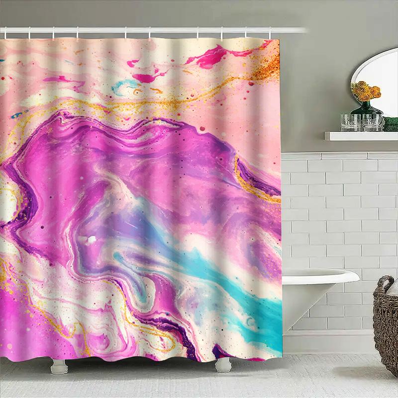 Pink White Blue Gold Watercolor Shower Curtain Waterproof Decorative Bathroom Liner Set For Home Decoration 180X240Cm