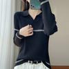 Contrast Striped Lapel Sweater for Women Slim Fit and Versatile Autumn and Winter Polo Collar Inner Layering Shirt