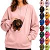 Dames Half-Zip Sweatshirt met Huisdierzak, Losse Pasvorm Drop Shoulder Pullover Top, Casual Dagelijkse Kleding