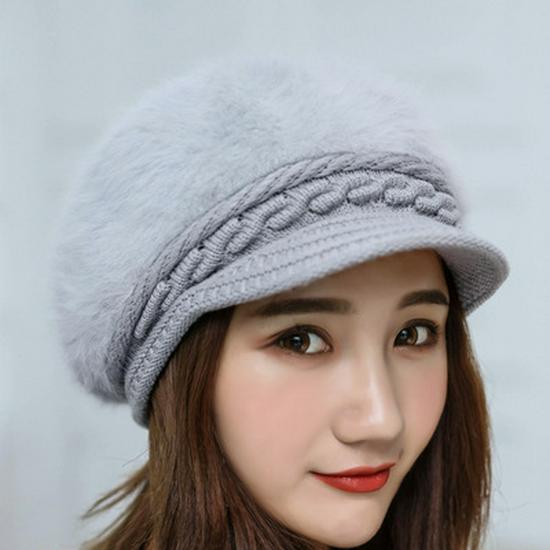 

Korean Style Winter Wool Hat with Rabbit Hair & Velvet Lining - Warm, Trendy, and Cold-Proof for Women One Size (Stretchable)