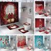 4pcs Shower Christmas Curtain Toilet Cushion Set Cover Mat Pad Rug Xmas Bathroom