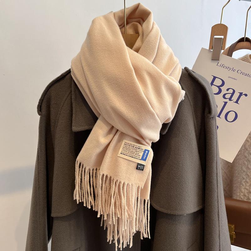 New solid color imitation cashmere scarf women's autumn and winter versatile high-end shawl warm thickened scarf dual-purpose