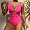 Womens Modest One-Piece Swimsuit With Padded Bust High-Waisted Fit Solid Color Stretchy Fabric Swimming Water