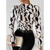 Women's Long Sleeve Shirts Geo Print Ruched Tees Mock Neck Elegant T-Shirt Tops