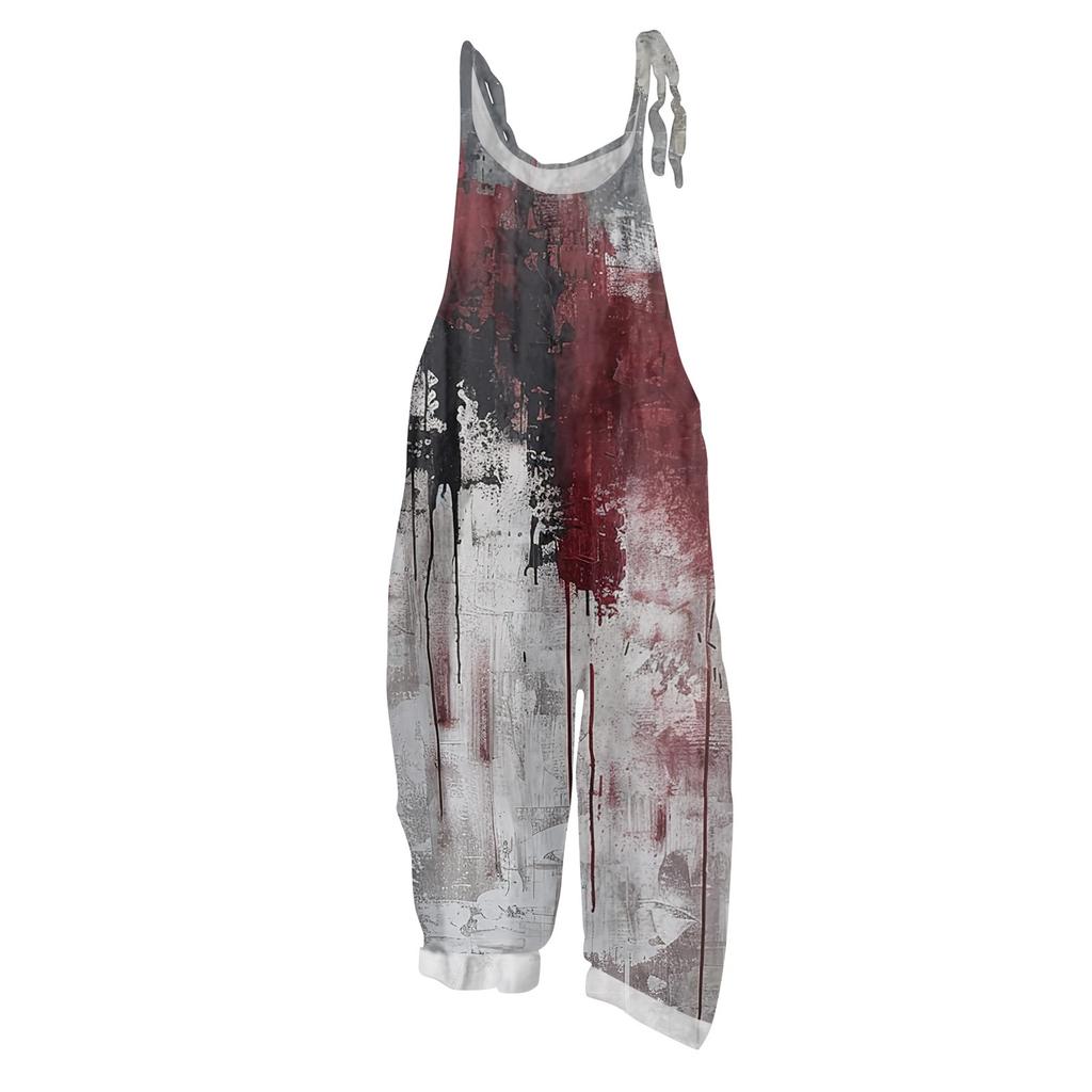 Women's Jumpsuit  Print Casual Loose Vintage Shoulder Strap Cotton Linen