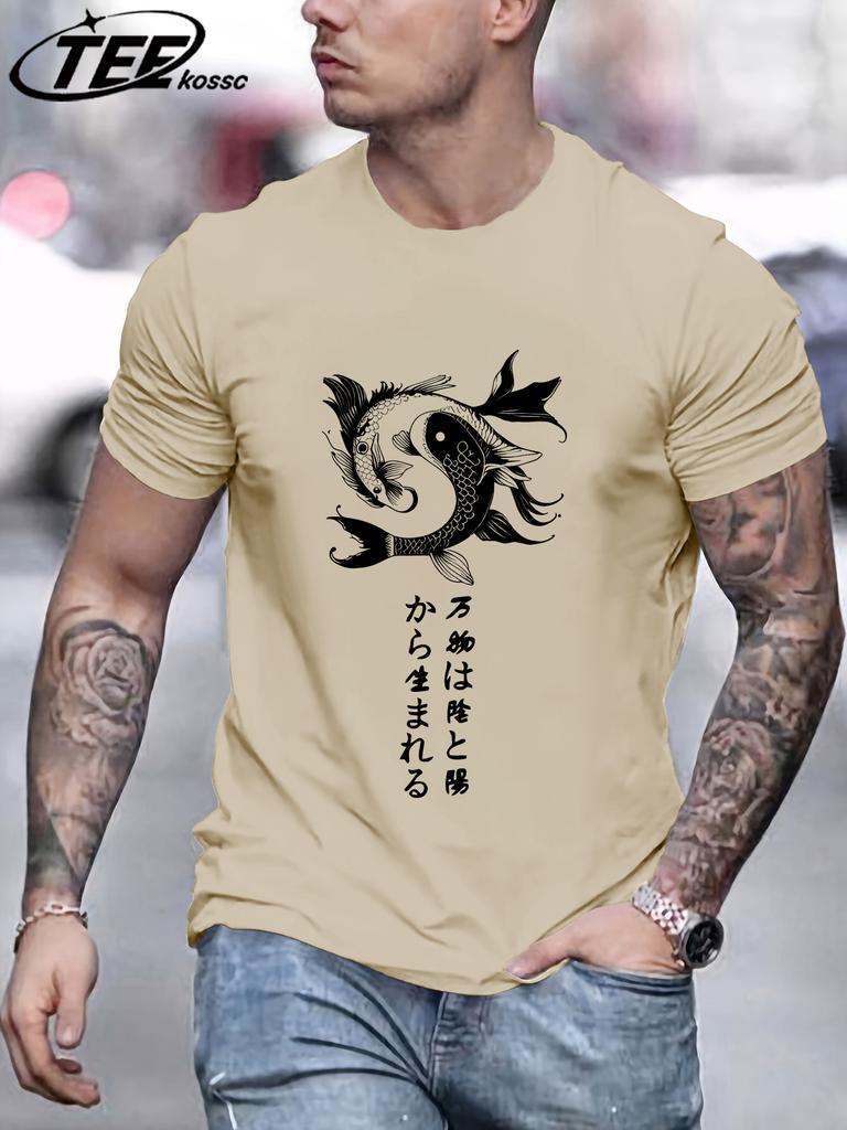 Japanese Harajuku Koi Art Letter Man T Shirt Hip Hop AllMatch Top Casual Cotton Short Sleeve Crewneck Unisex Oversize TShirt
