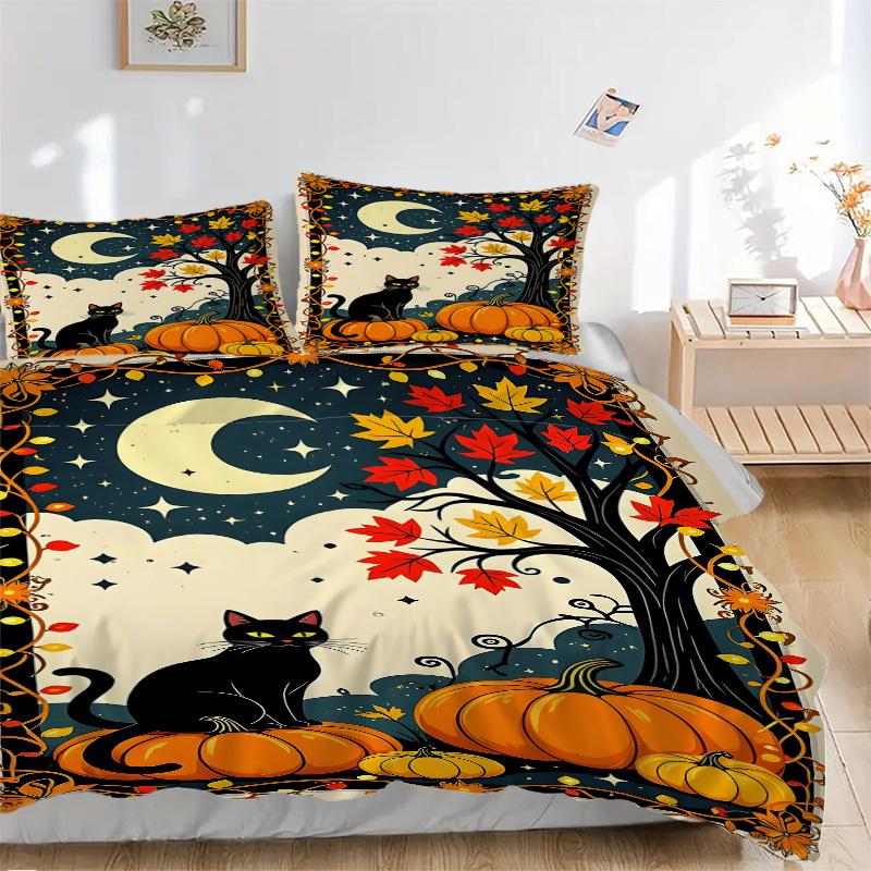 

3pcs Black Cat and Pumpkins Duvet Cover Set, 1 Duvet Cover + 2 Pillowcases (No Insert), High-Definition Print, Home & Dorm yy251123011 135x200cm