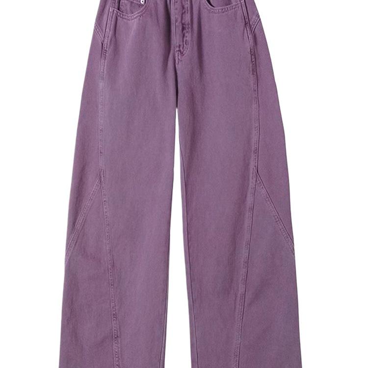 Chic Anti-Aging Purple High-Waisted Korean Wide-Leg Jeans with Yellow Duck Print for Women - Winter Casual Style