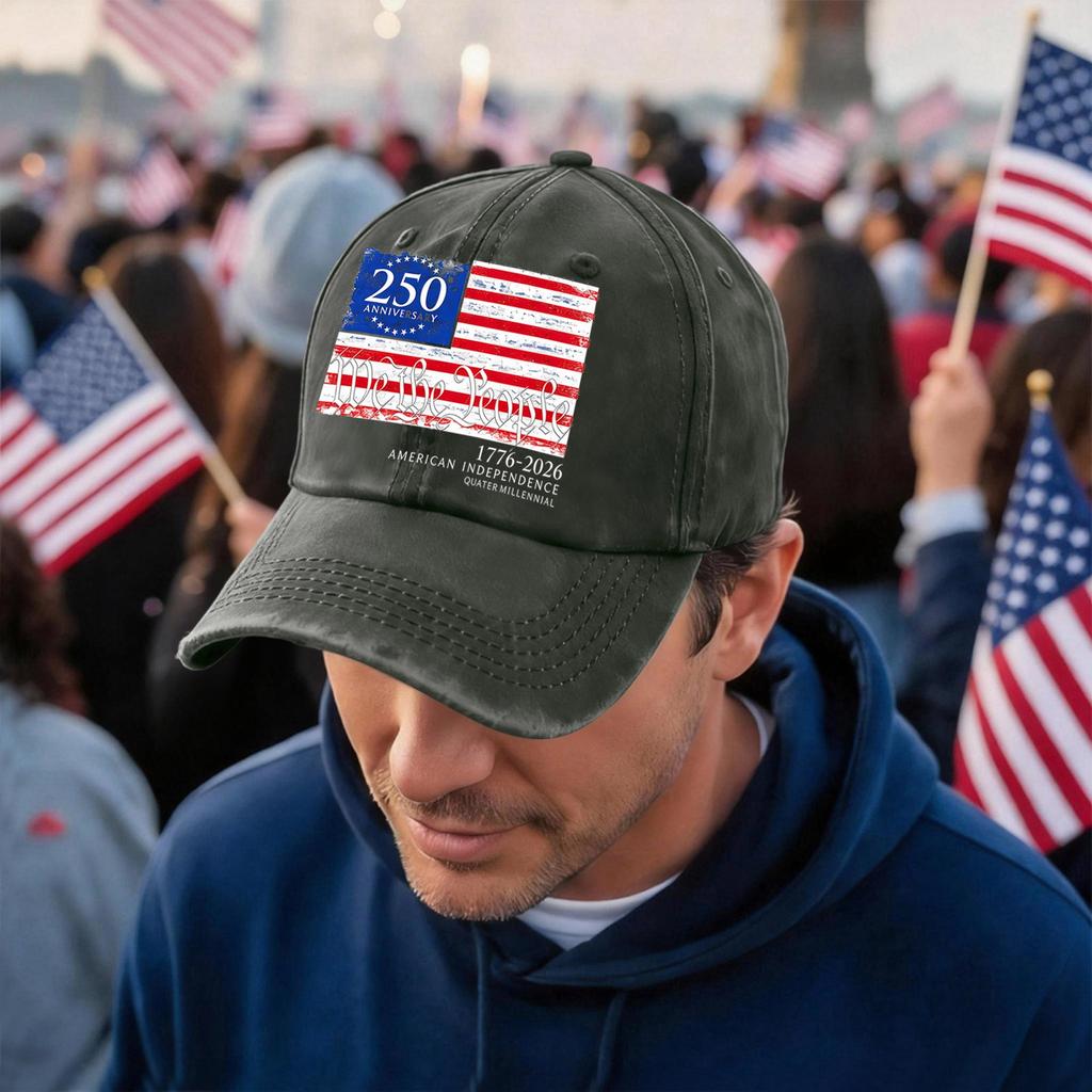 Adjustable Baseball Cap with 250th Anniversary American Independence Flag Print Unisex Casual Cotton Hat for Outdoor Activities
