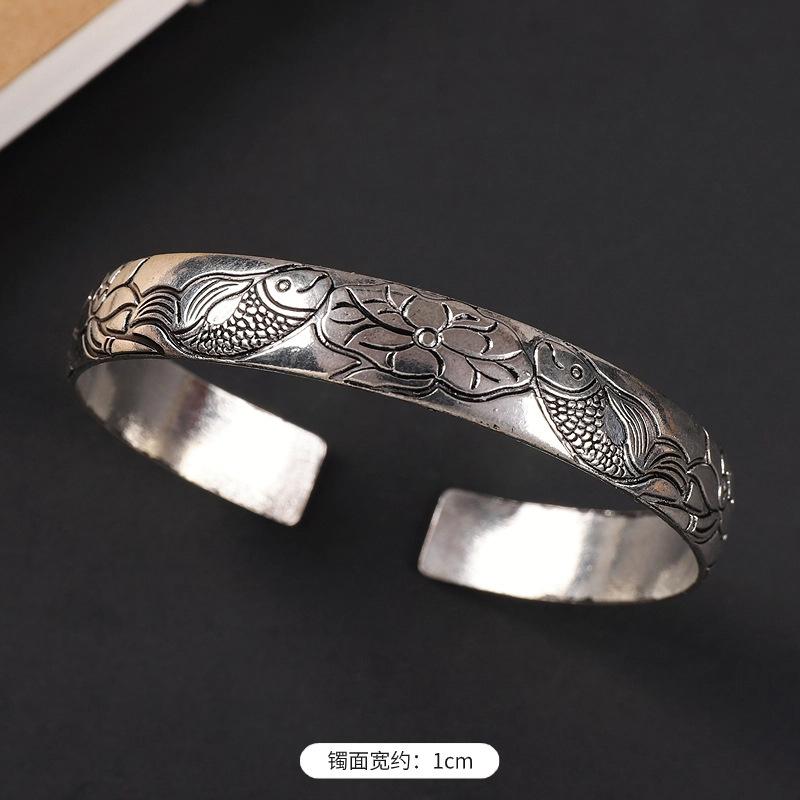National Style Retro Hand-carved Bracelet Hand Ring Fashionable Court-style Personalized Open-ended Bracelet