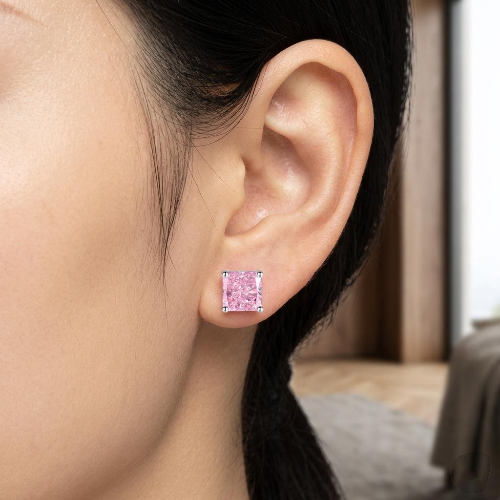 Super Sparkling Princess Cube Ice Flower Powder / Golden Diamond Earrings for Women - Party Birthday Jewelry Gift
