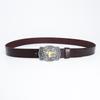 Western Bull Head Belt with Smooth Buckle - Patterned Cowhide Leather Men's Belt