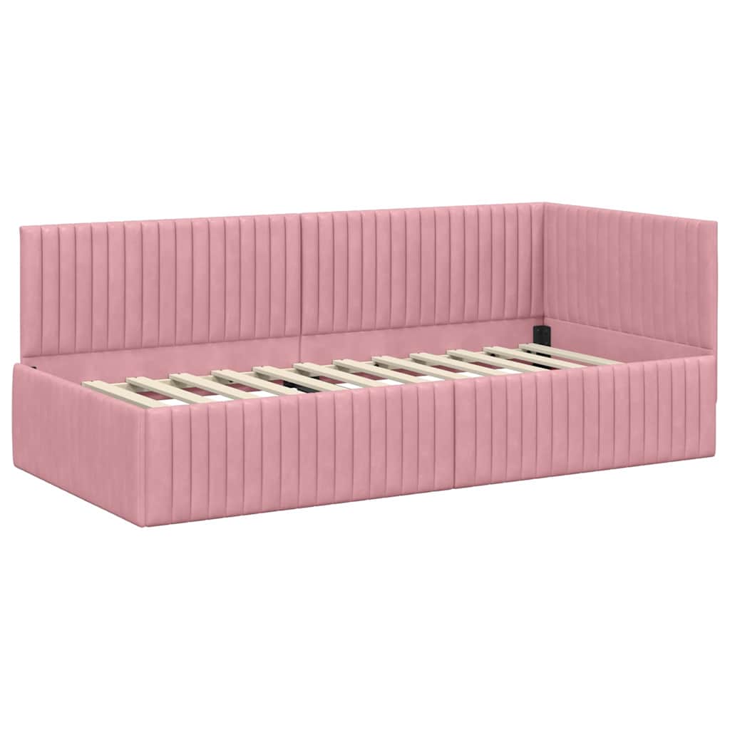 Corner Bed Frame with Headboard Pink 90 Cm X 190 Cm Velvet