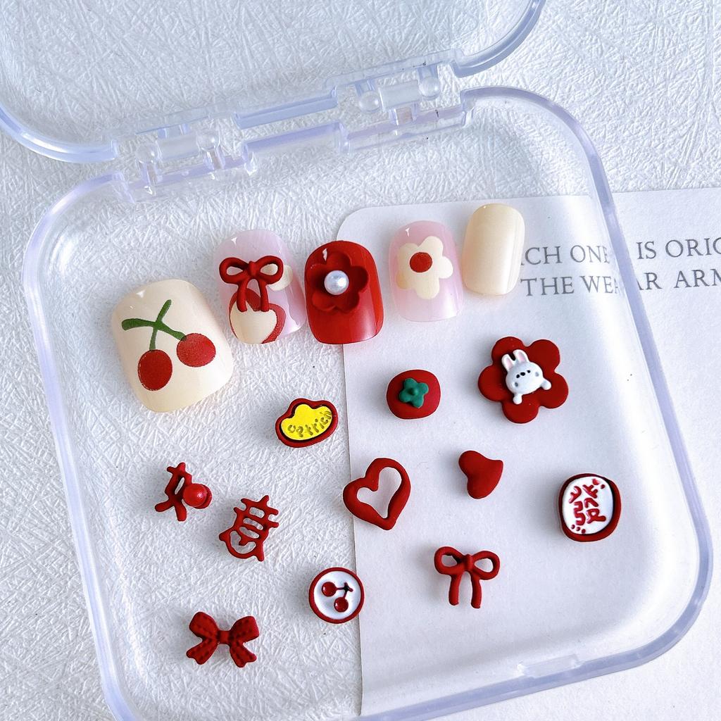 New Hot-Selling Alloy Red Series New Year Heart Flower Nail Art Accessories Handmade DIY Wearable Nail Hair Clip