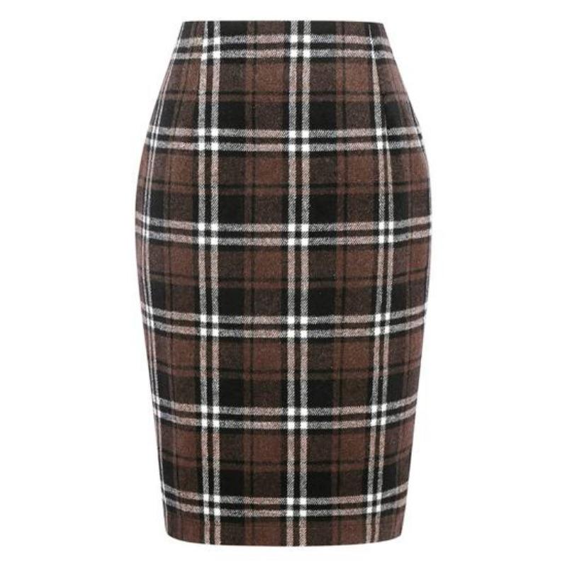 

Женская весенняя юбка с высокой талией, клетчатый принт контрастного цвета, облегающая прямая, теплая юбка длиной до колена, зимняя юбка, женская одежда L