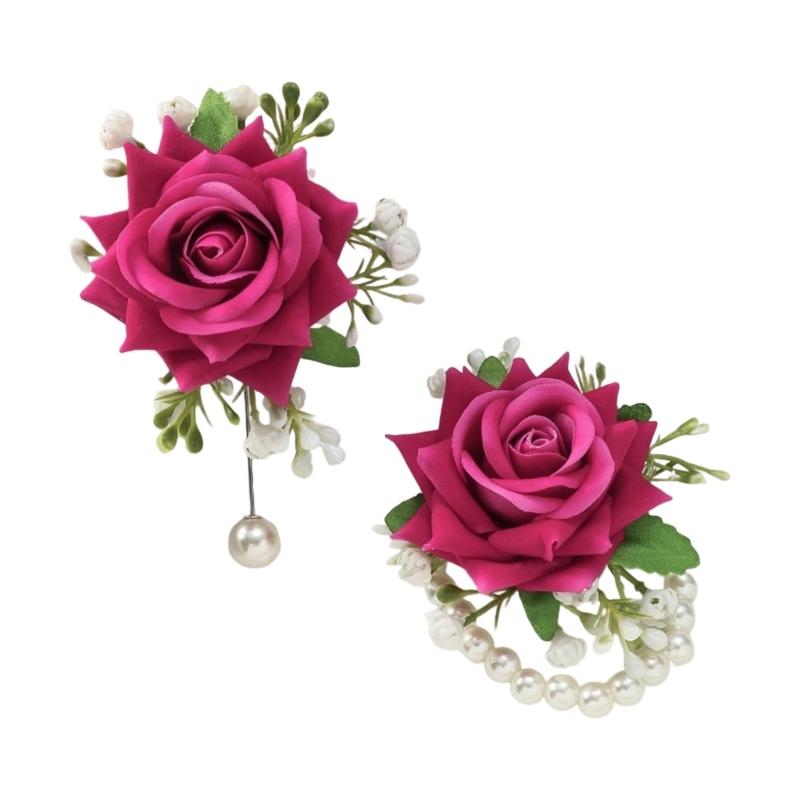 Artificial Rose Pearls Bows Bridal Gifts Hand Flowers Party Prom Accessories for Bride and Bridesmaids