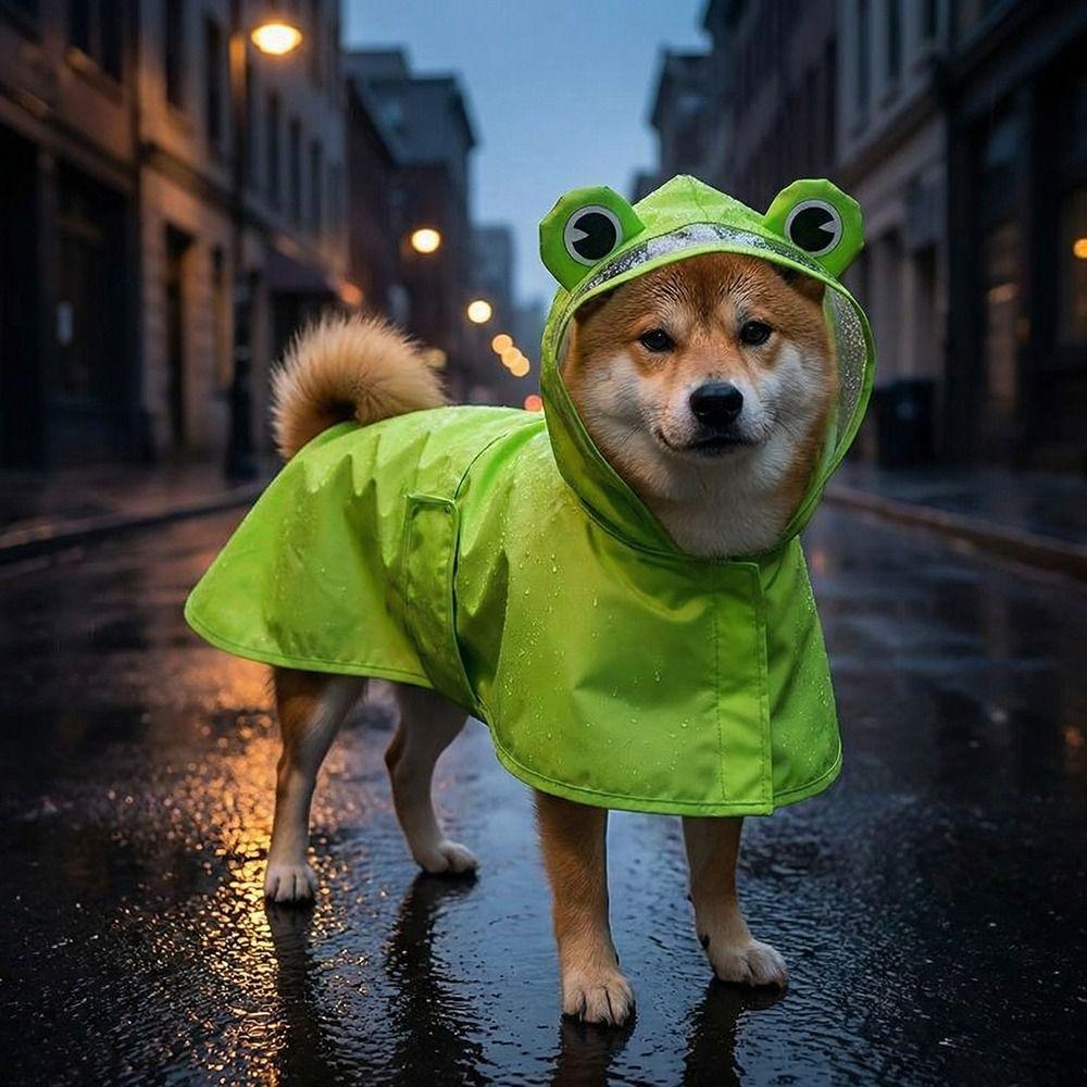 Hooded Design Pet Rain Cloak Dirt-Resistant Frog Pet Poncho Fashion Dog Rain Jumpsuit  Large Dogs