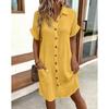 Cotone Lino Donna Estate Casual Scollo a V Abito Camicia Bottoni Semplice