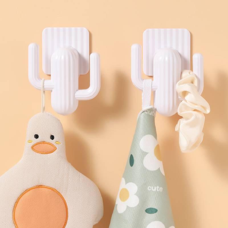 Plastic White Cactus Double Hooks For Door Wall Mounting Modern Decor Tools