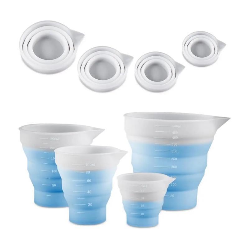 Silicone Resin Measure Cups Graduated Silicone Measuring Collapsible Long Mouth Silicone Measuring Cups for Epoxy Molds
