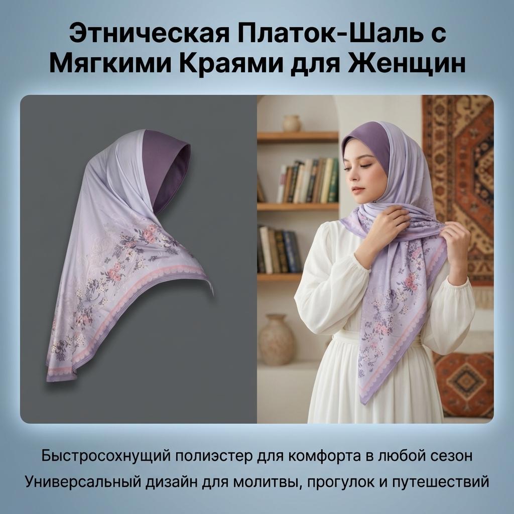 Ethnic Print Soft Brim Prayer Shawl Middle Eastern Style Lightweight Headscarf for Women
