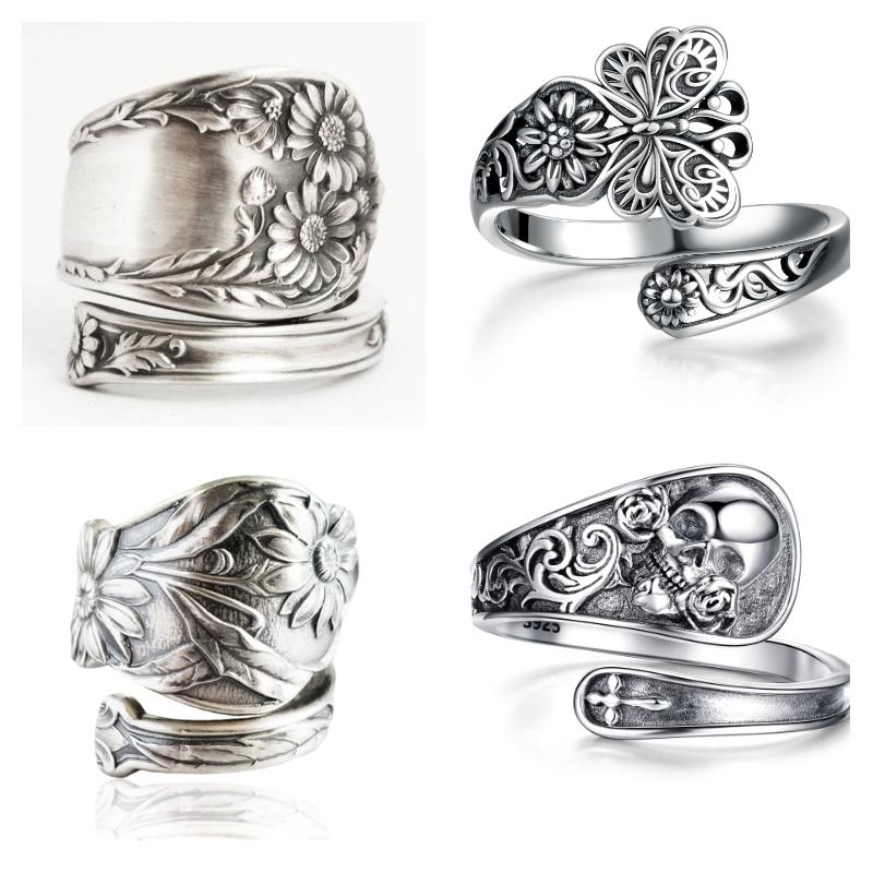 Boho Engraved Flower Flora Women Rings Ancient Vintage Finger Accessory For Party Daily Wear Personality Rings Female Jewelry