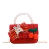 Lovely Red Velvet Tiger Head Handbag For Girls Trendy Crossbody Bag For Kids