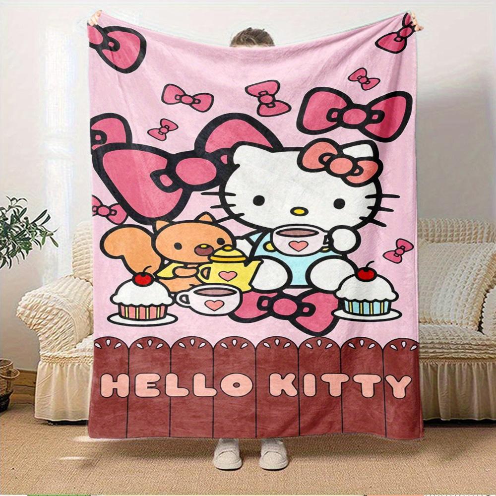 1pc Hello Kitty Tea Party Theme Blanket - Seasonal Home Decor, Cozy, Cozy, Machine Washable, Perfect for All Ages, Perfect Gift for All Fami