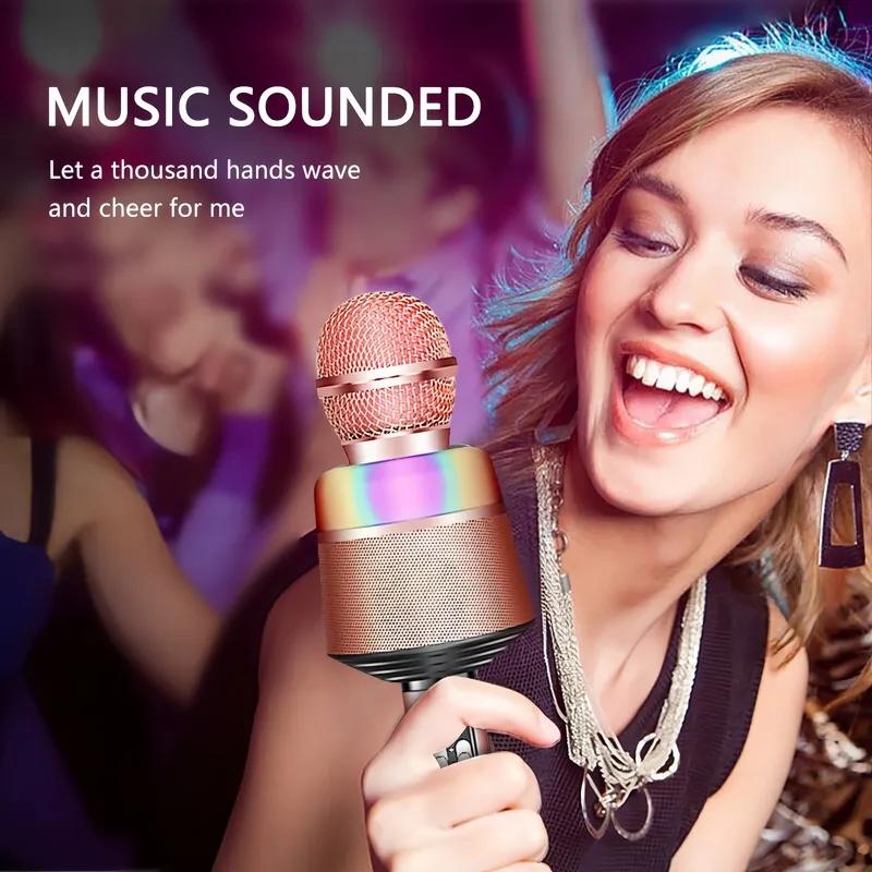 Wireless Bluetooth Karaoke Microphone, 5-in-1 Portable Handheld Mic Speaker with Dynamic Lights, Karaoke Microphone for Adults