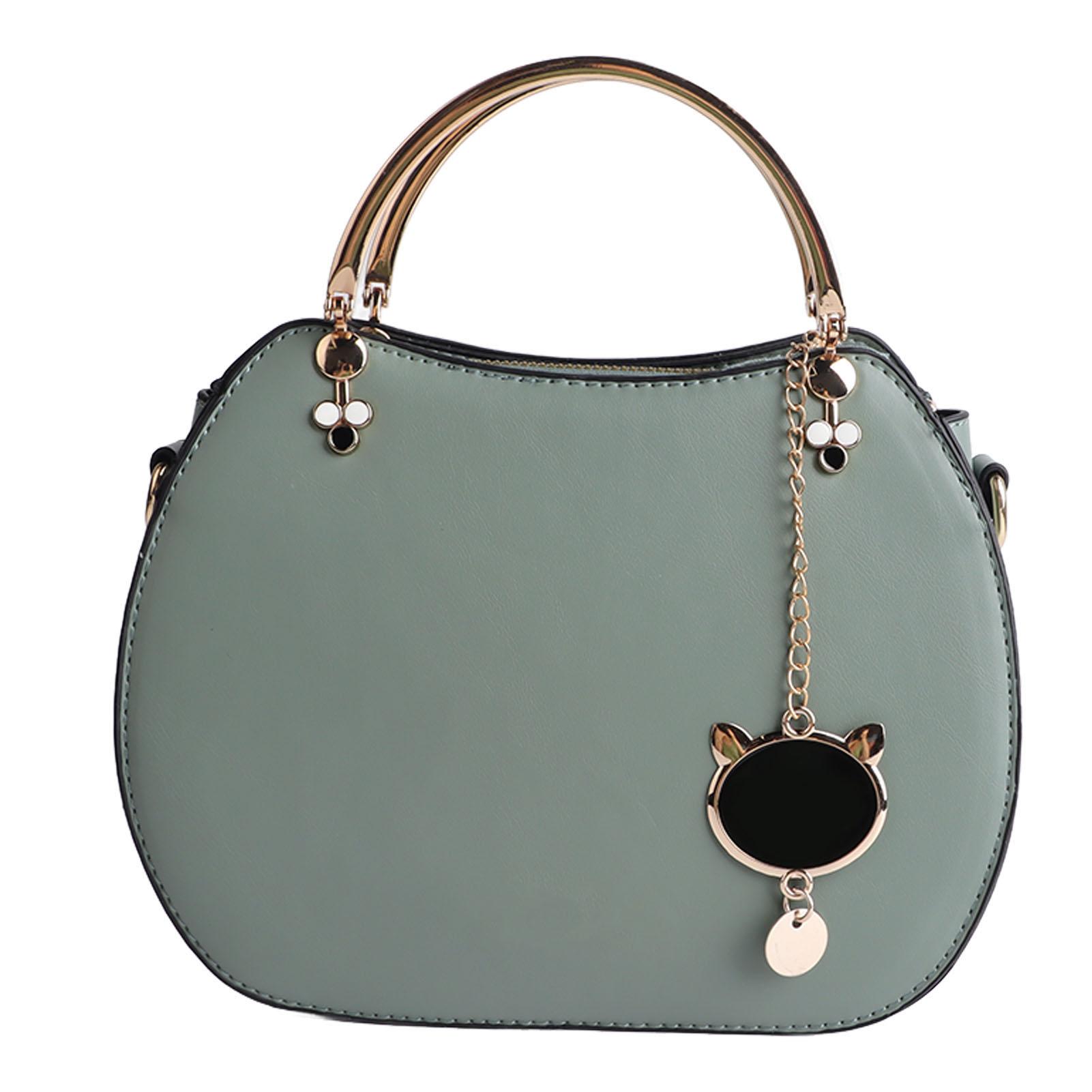 Женская модная сумка с ручкой в виде ракушки с регулируемыми ремнями плечевая сумка из ПУ кожи украшенная очаровательной подвеской в виде кошки зеленая ПУ 1850₽