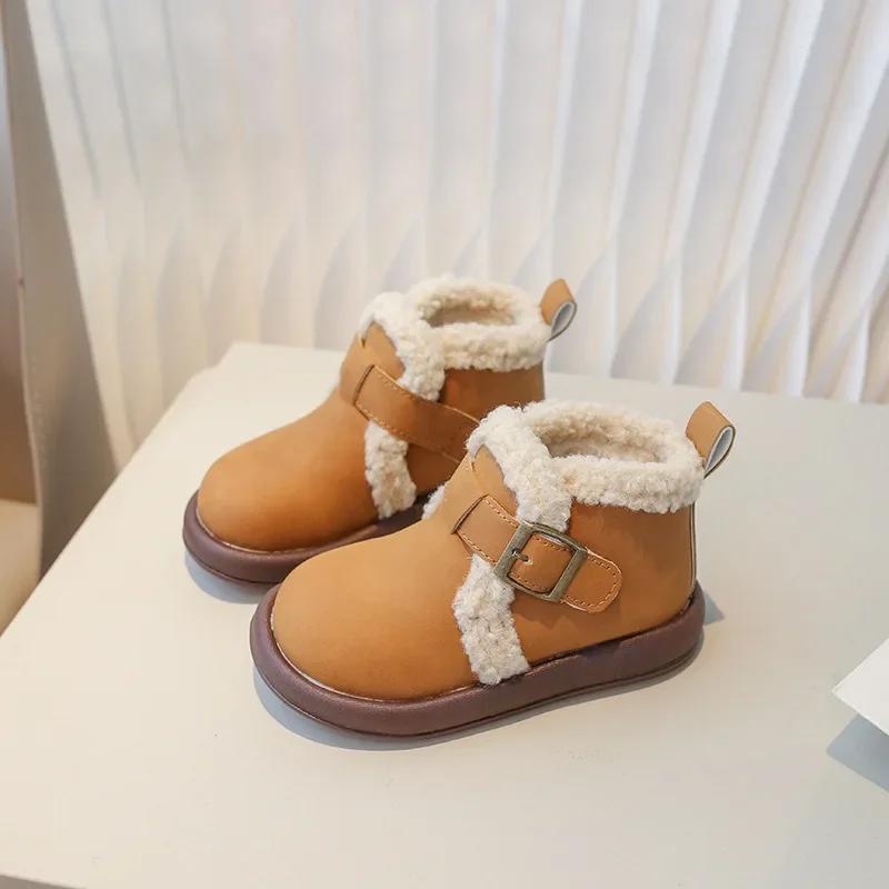 Winter Children's Ankle Cotton Boots Classic Simple Girls Boots Outdoor Warm Fashion Kids Causal Plush Boots Round-toe Versatile