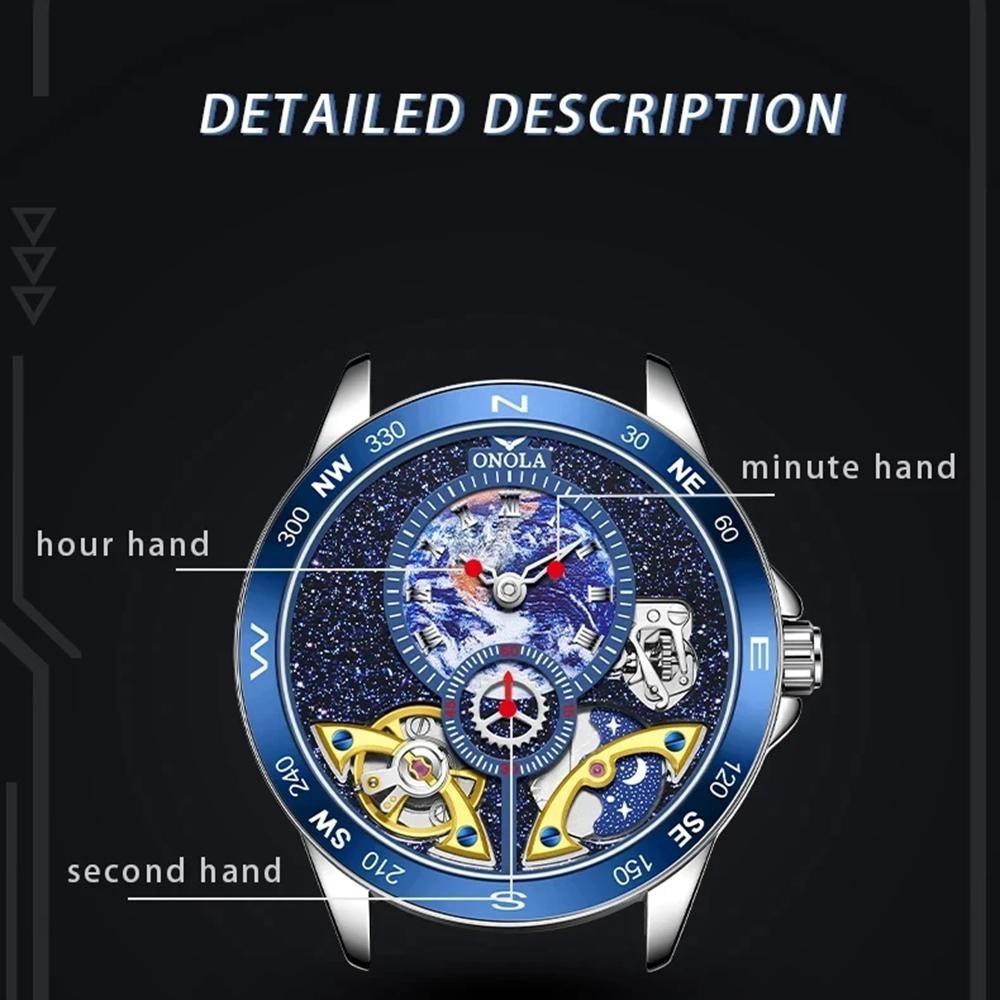 Luxury Double Tourbillon Mechanical Watch Men Business Leather Starry Sky Dial Waterproof Men Automatic Watch