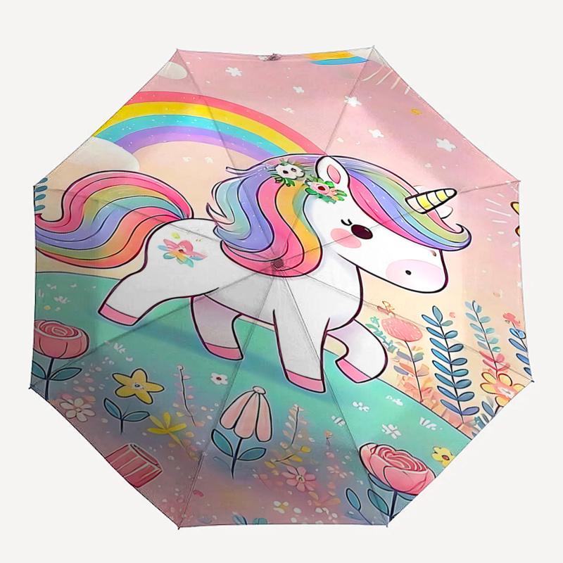 Rainbow Unicorn Outdoor Umbrella - Automatic Open/Closed, Foldable Design, 8-Rib Iron Frame, Festival Gift for Fans and Travelers0104199a