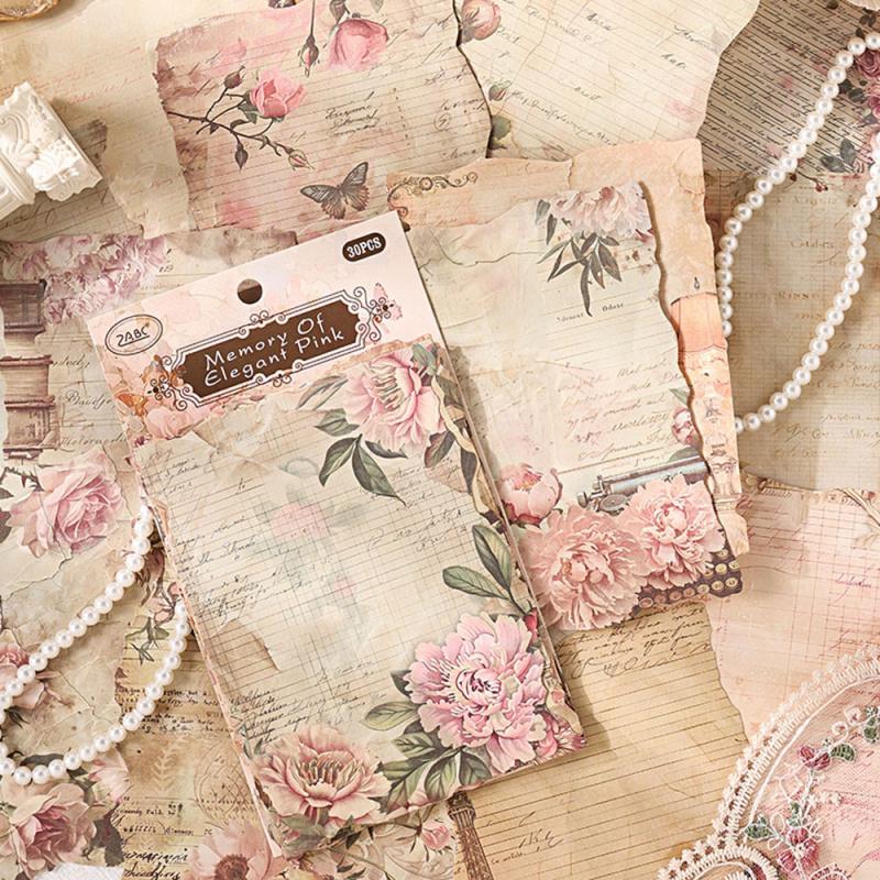 30-Sheet Vintage Flower Pattern Scrapbook Paper, Elegant Floral Designs & Smooth Surface, Easy to Cut for Handmade Cards