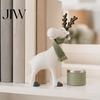 Knitted Scarf Deer Decor Nordic Minimalist Resin Reindeer Figurine with Scarf, Cute Healing Statue, Matte White Winter Holiday Desk Ornaments
