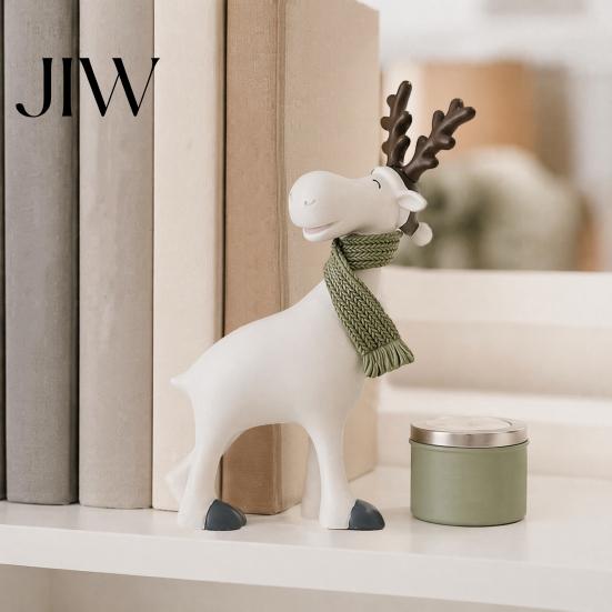 Knitted Scarf Deer Decor Nordic Minimalist Resin Reindeer Figurine with Scarf, Cute Healing Statue, Matte White Winter Holiday Desk Ornaments