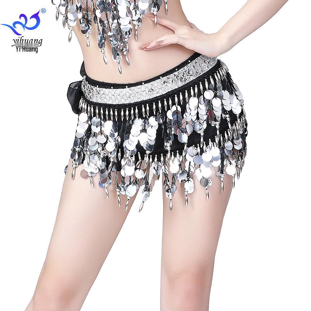 

Sequined Belly Dance Costume with Fringe Waist Scarf One Size чёрный/серебряный