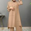 Muslim Women's Two-Piece Urban Sportswear: Puff Sleeve Shirt & Wide Leg Pants Set