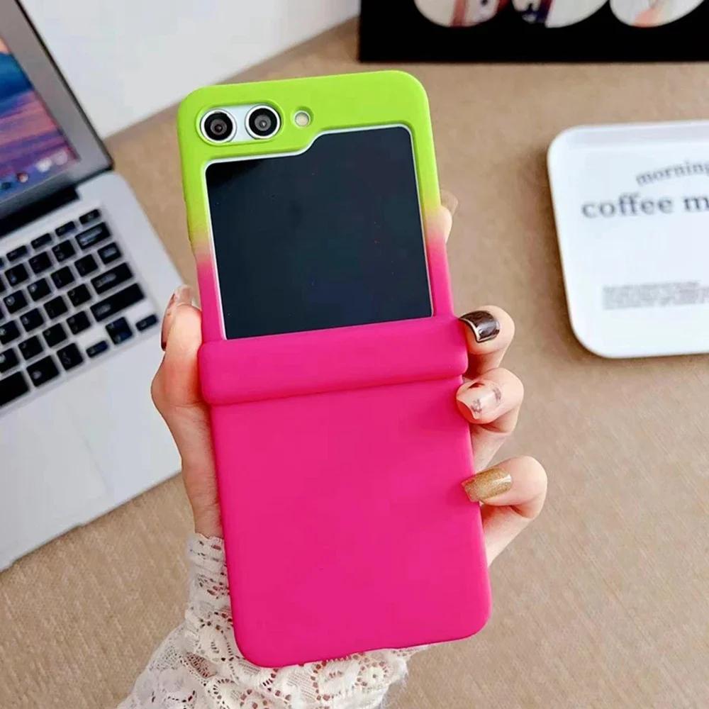 Gradient Double Color Case For Samsung Galaxy Z Flip 6 5 4 3 ZFlip Flip5 Flip6 Color Contrast Ultra Slim Shockproof Hard Cover