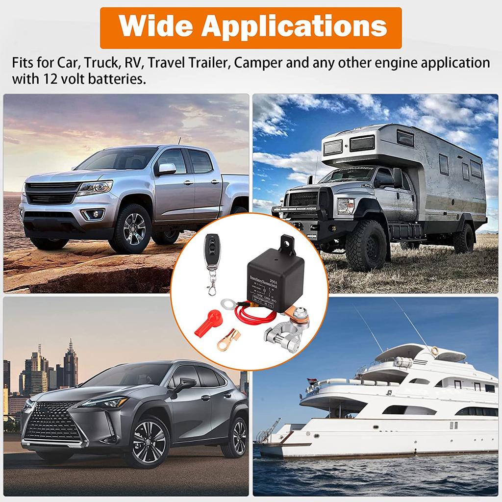 Remote Battery Disconnect Switch 12V 200A Battery Cut Off Switch Relay Anti-Theft Remote Control Kill Switch for Car Boat RV Van