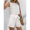 Fashion Wind Fashion Cotton Linen round-Neck Vest Shoelace Shorts Two-piece Set Sexy Top and Pants Set