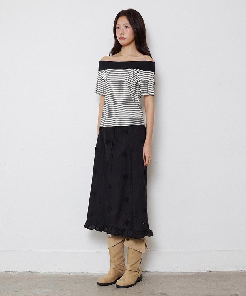 Lense Blocking Off Shoulder Stripe T-Shirt Black