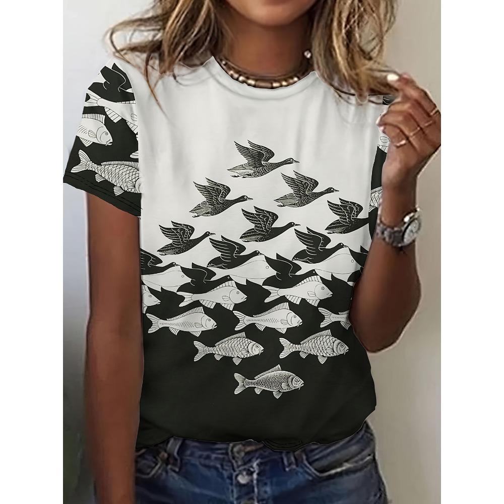 Summer Colorful Fish 3D Print T-Shirts Women's Short Sleeve O-Neck T Shirt Fashion Casual Tees Harajuku Y2k Tops Female Clothing