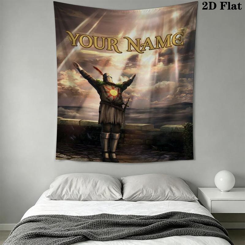 Custom Name Dark Souls Wall Tapestry Aesthetic Wall Hanging Printed Fabric Blanket Decorative Tapestries for Bedroom Living Room Home Decor