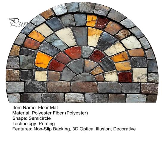 Decorative Entryway Rug Floor Mat Semicircle 3D Illusion Non-Slip Accent Home Decor Living Room Bedroom Fade-Resistant Area